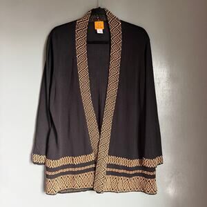 RUBY RD. Women's XL Black & Brown Lightweight Open Front Cardigan Boho Hippie